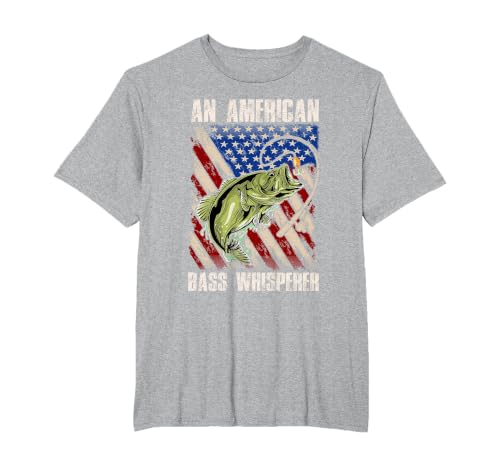 American Flag Bass Whisperer Fisherman T-Shirt, Men's Big and Tall, Heather Grey, 5X Tall