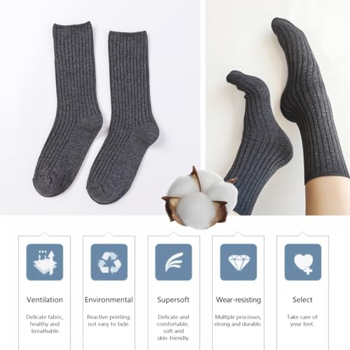 Image of Women Crew Dress Socks Cotton Solid Color Slouch Sock for Dressy Shoes 5 Pack