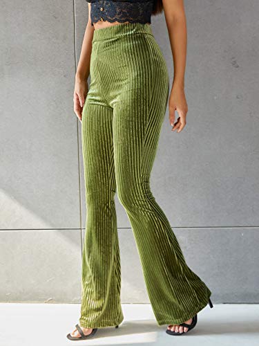 Floerns Women's Velvet Elastic Waist Flare Leg Palazzo Long Pants Trousers A Olive Green S #TOP3