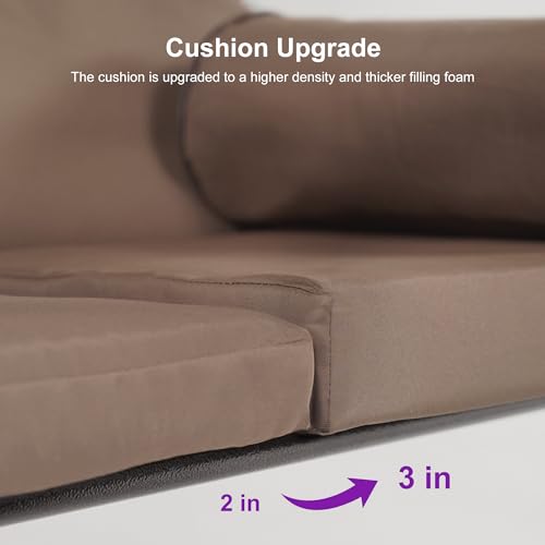 Image of PURPLE LEAF 2-Seat Deluxe Outdoor Patio Porch Swing with Weather Resistant Steel Frame, Adjustable Tilt Canopy, Cushions and Pillow Included, Beige