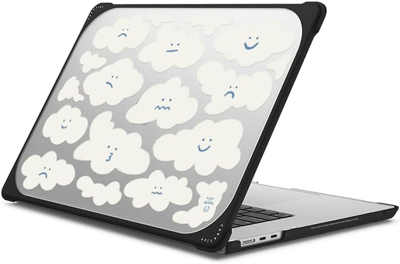 CASETiFY Bounce MacBook Air 15-inch (M2/M3/M4) Case [Enhanced Protective Corner Design/Ventilation Cutouts/Anti-Slip Grip] - Cute Clouds by Eggsdoodz - Clear Black - Image 4