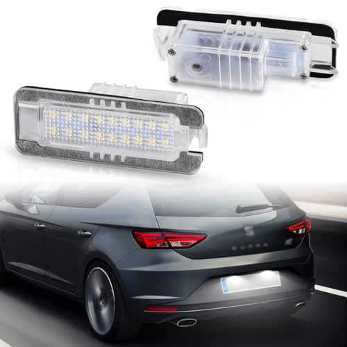 POPMOTORZ LED Luces de Matrícula, 2 Piezas Luz de Matrícula LED con Canbus Error Free 2835 SMD Blanco para SEAT Altea XL Exeo Ibiza Leon2/3 VW GOLF4 GOLF5 GOLF6 GOLF7 Scirocco Passat 3c B6 Polo 9N