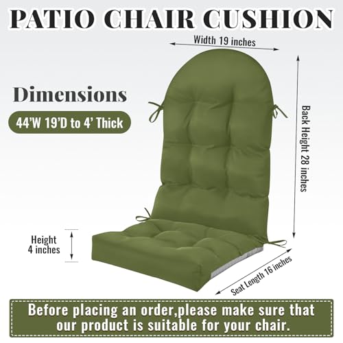 Image of Geelin 4 Pcs Outdoor Patio Chair Cushion Thick High Back Adirondack Chair Cushion Tufted Weather & Fade Resistant Anti-Slip Outside Rocking Chairs Pads with Ties 44 x 19 x 4 Inch (Moss Green)