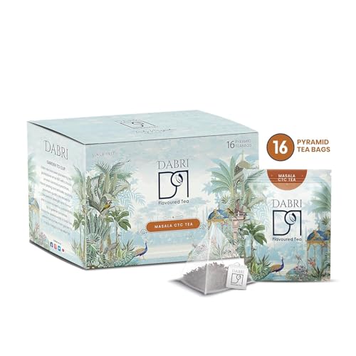 Image of Dabri Masala Tea Premium 32 Pyramid Dip Tea Bags|Pack of 2 x 16 Bags Each|Kadak Masala Chai Patti Powder with Natural Spices|Natural & Aromatic Blend|Boosts Immunity, Increases Energy Levels