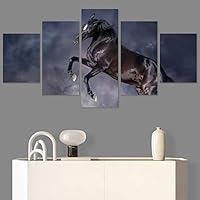 SIGNWIN 5 Panel Canvas Wall Art Modern Art Animals Dramatic Horse Multicolor Photography Traditional for Home Decorations Ready to Hang - 60