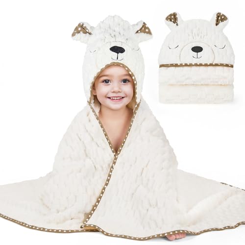 Image of FIOBEE Toddler Bath Towel with Hood Baby Towels, 55x28 inch Large Soft Absorbent Kids Hooded Towels for 1-5 Years Old Baby Girls Boys Bath Beach Essentials Blanket, Beige Bear
