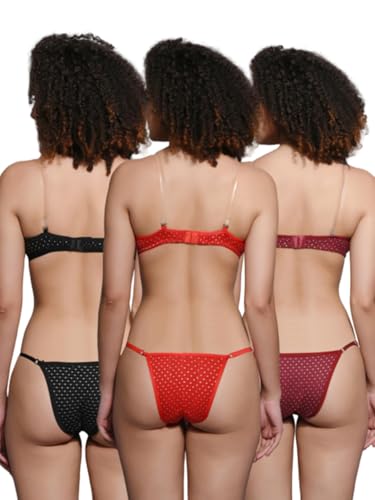 Image of Love Maker Stylish Non Padded Lingerie Set for Women Bra Panty Combo Pack of 3.