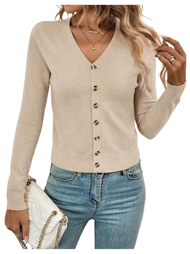 SOLY HUX Women's Button Down V Neck Cardigan Long Sleeve Fitted Dressy Casual Knit Sweaters
