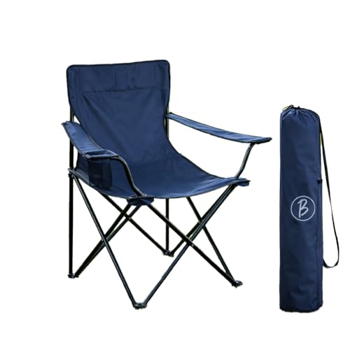 Image of Foldable Camping Chair with Armrest & Cup Holder, Portable Outdoor Chair with Carry Bag for Camping, Picnic, Fishing & Travel - Navy