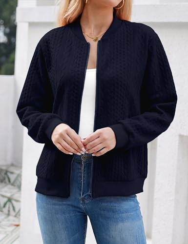 Image of WROLEM Women's Zip Up Cardigan Sweater Cable Hoodies Long Sleeve Jacket Outfits Crewneck Casual Coat