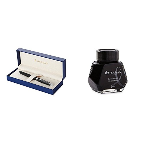 Waterman Hémisphère Stylo Plume Fine en Écrin et Flacon Encre Noire