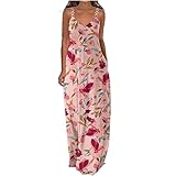 Women 2023 Long Sundresses Leaf Print Casual Spring Sun Dress Metal Chain Strap Loose Holiday Beach Lounge Maxi Dress