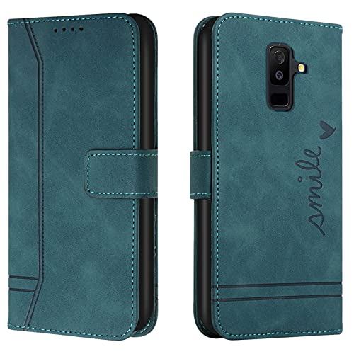 Lihondar Funda para Samsung Galaxy A6 Plus 2018/J8 2018, Carcasa Samsung A6 Plus 2018/J8 2018 con Tapa y Billetera, Capa Tipo Libro Flip Case Wallet, Telefono Cubrir Móvil Cover Piel Protector (Verde)