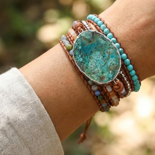 Image of YGLINE Boho Handmade Natural Stone Wrap Bracelets Jasper Crystal Beads Bracelet Jewelry