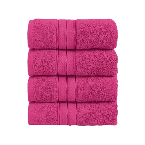 Elegant Comfort Three Line Popcorn Towel Set for Bathroom 16 x 28 inches Premium Hotel Quality 4-Pack Hand Towels 100% Turkish Cotton Soft and Durable Quick Dry and Highly Absorbent Hot Pink