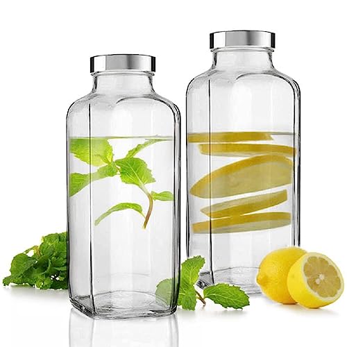 Image of Glass Water Bottle 1000ML Transparent Square Bottle with Air Tight Lid French Glass Jar for Fridge Kitchen Ideal for Storing Water, Milk, Juice, Smoothie