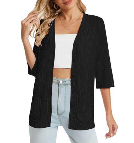 DB MOON Womens Summer Lightweight Cardigan 3/4 Sleeve Shrugs Light Weight Spring Open Front Sweaters with Pockets4