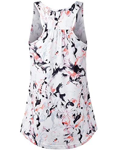 Yoga Top For Women Loose Fit Ladies Workout Tops Gym Racerback Tanks Plus Size Athletic Sleeveless Tunics Tennis Shirts Work Out Shirts White Floral X-Large #TOP1