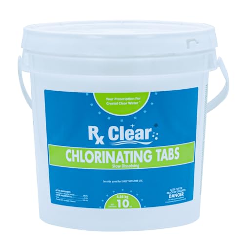 Rx Clear 3 Inch Chlorine Tabs | 10 Pounds | Individual Stabilized Chlorinating Tablets for Sanitizing Swimming Pools | Long Lasting Slow Dissolving and UV Protected