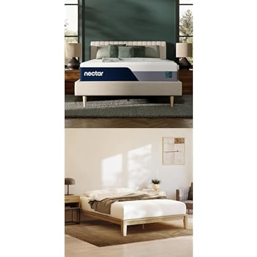 Nectar King Bamboo Platform Bed Frame & 13” Mattress - Natural Color - Japanese Joinery - Easy Tool Free Set Up - Contemporary and Durable - Sturdy Wooden Slats for Support - Holds Up To 800 Pounds