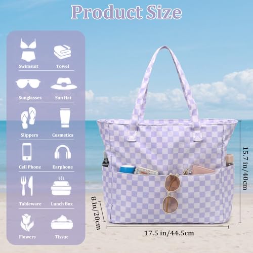 Image of LEDAOU Large Beach Bag Women Waterproof Sandproof Zipper Beach Tote Pool Bag for Swim Gym Grocery Travel with Wet Pocket