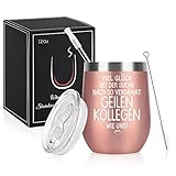 Livole Abschiedsgeschenk Kollegen, Viel Glück bei der Suche Nach so Geilen Kollegen Wie Uns, Neues Jobgeschenk, Abschied Kollegin, 12oz 350ml Doppelwandig Edelstahl Weinbecher mit Deckel