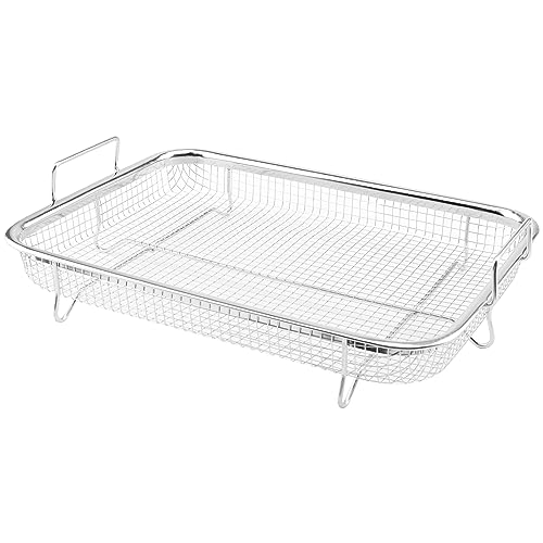 CHUEHKAK Grillgitter, Grillkorb Backkorb, Edelstahl Grillblech Backkorb, BBQ Crisper Korb, Gitter, Grillkorb Mesh mit Griff, 30 x 22 x 5cm, Zum Braten, Waschen von Gemüse, Obst