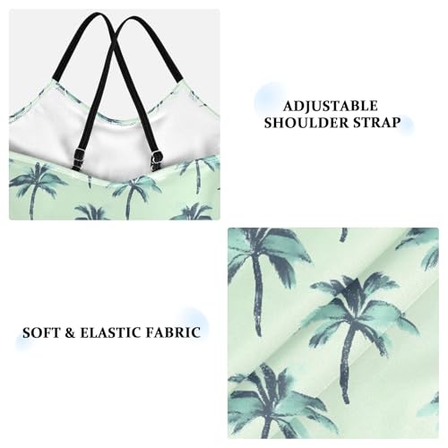 senya Girls Swimsuits One-Piece Swimwear Tie Bathing Suit Beach Summer Round Neck 7-8T Palm Trees Green Background Pattern3