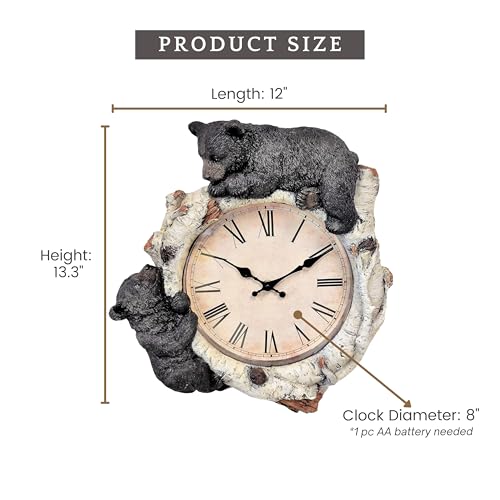 Black Bear Cubs on Birch Woodland Style Wall Clock Cabin Lodge Decoration 13.3" (H)