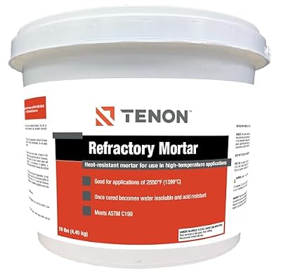 Tenon Refractory Mortar - High Temperature Mix for Fireplaces, Fire Pits, Chimneys, Parging, Brick, Clay, and More, White in Color, High Heat Resistance, Up to 2550°F (1, 10 Pound)