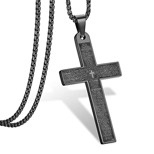 Roheafer Kreuz Kette Herren Schwarzes Kreuz Halskette für Herren Damen Edelstahl Kruzifix Kreuz Anhänger mit 60 Zentimeter Kette Geschenk Cover