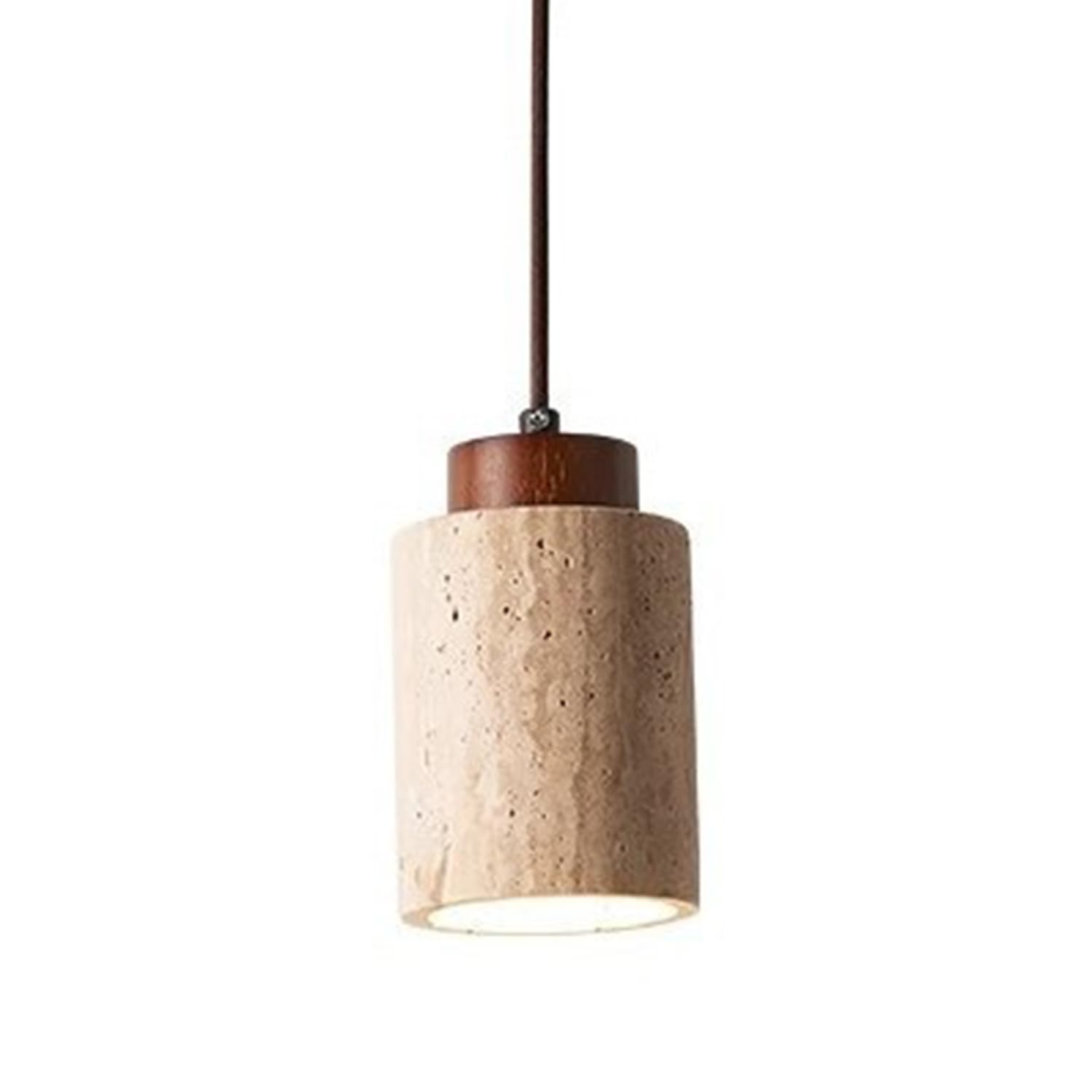 MTNROO Travertine Ceiling Hanging Light 6.6in Pendant Chandelier Fixture Cylindrical Natural Porous Travertine, E27 Base Hardwired Nordic Style Wabi-sabi for Bedroom Restaurant Living Room