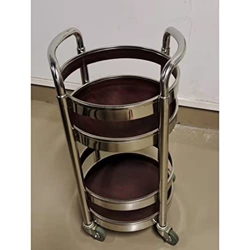 Mesa Carrito Camarera Carro De Servicio 2 Niveles Acero Inoxidable Rodante Barra De Cocina Marco Redondo Hotel Ruedas Universales, Carga 60 Kg