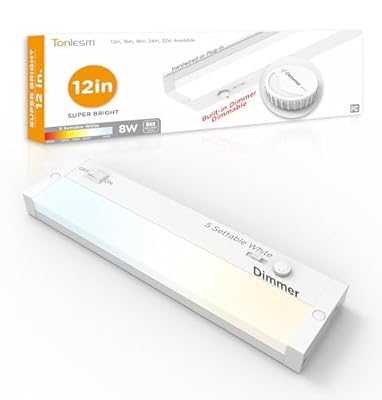 Tonlesm Under Cabinet Lighting Hardwired,Plug in,Super Bright,Dimmable, Bulit-in Dimmer,12 Inch 8W 120V 5CCT 2700/3000/3500/4000/5000K, Linkable Cabinet Light,Under Counter Lights for Kitchen White