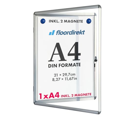 Floodirekt Cassetta Vetrina Da Parete - Per 4 Fogli A4, Cornice Alluminio, Vetro Acrilico, Magnetica E Scrivibile - Foto 11