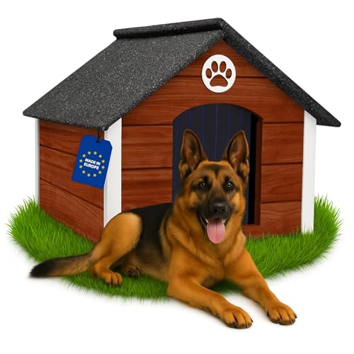 Outentin Cuccia Per Cani Da Esterno Isolata - Casa Per Cani Di Taglia Grande Invernale e Impermeabile - Cuccia Per Esterni con Tetto Inclinato - Villa Moderna e Robusta - 103 x 90 x 70 cm - Noce