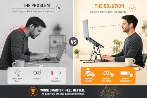 Image of Laptop Stand Adjustable Foldable Metal Laptop Riser Portable Notebook Stand with Multi Angle Positions Desktop Laptop Holder Stand for Desk Use Black