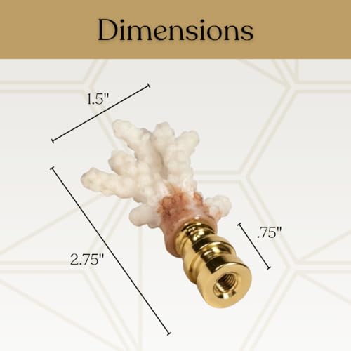 Image of Royal Designs, Inc. Sea Life Lamp Finial, Medium Coral, Two-Tone White, Polished Brass Base, Replacement Finial for Table or Floor Lamps