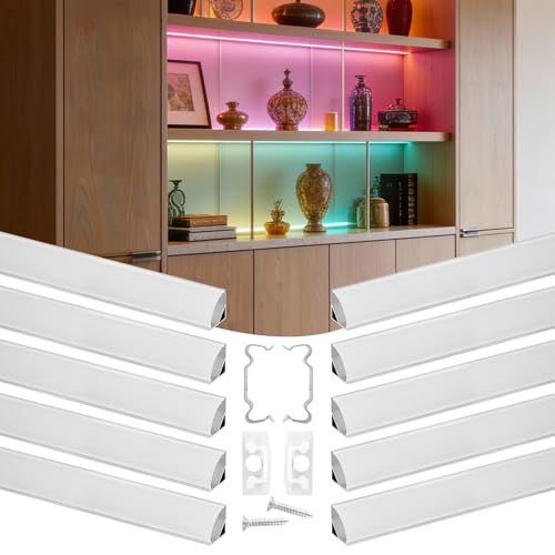 VEVOR Profilé Aluminium LED en V 2 m Lot de 10 Canal LED pour Ruban Lumineux Éclairage sous Meuble Cuisine, avec Diffuseur en PC Blanc Laiteux, Embouts et Clips de Fixation, Aluminium Anodisé Argent