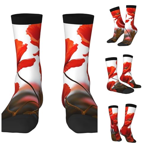 LZQPOEAS Poppy Flowers Vivid Petals Athletic Socks Unisex Cushioned Crew Socks Hiking Running Calf Sock Soft Above Ankle Sock