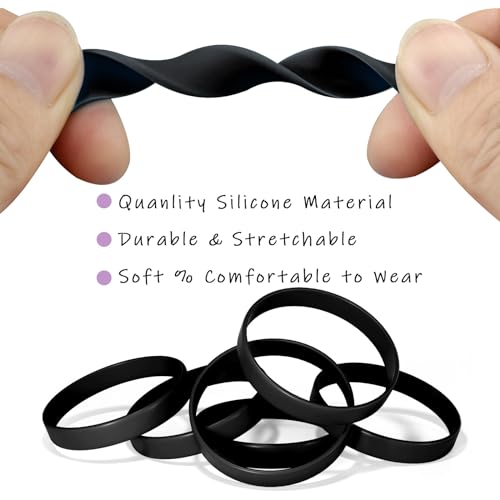 Image of Morcheiong 12 Pieces Silicone Bracelets- Black Color Blank Rubber Wristbands for Adults Teen Party Favors