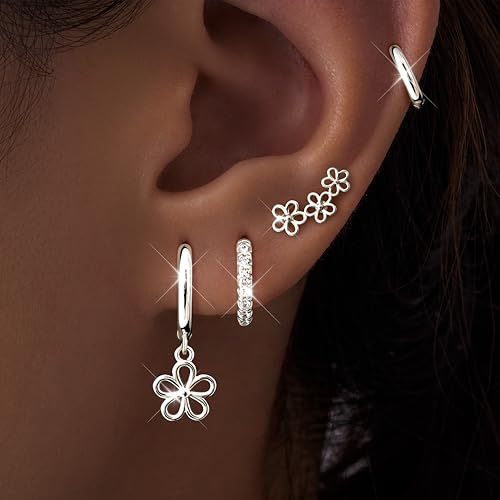 Image of Small Gold Huggie Hoop Earrings Set for Women Men Hypoallergenic 14K Plated Stack Cartilage Earrings, Sterling Silver Multiple Piercing Lightweight Mini Thin Cute Dainty Trendy Jewelry Gifts for Women