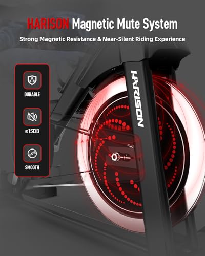 Image of HARISON Exercise Bike, Magnetic Stationary Bike for Home Gym, Adjustable Resistance Quiet Dual-Belt Indoor Cycling Bike with 380lb Capacity, APP Connectivity, Push-to-Stop, 6-Level Handlebar