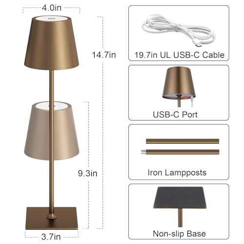 Image of Kakanuo Brown Cordless Rechargeable Table Lamp 5000mAh Battery Operated Lamps, 3 Colors Stepless Dimming Touch Lamp for Living Room, Kitchen Counter, Dining, Outdoor Patio, 2 Pack