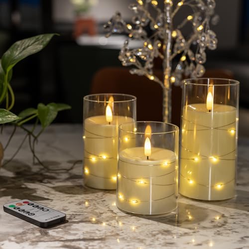 Image of Flameless Candles, Battery Operated LED Candles with Remote and Timer Flickering Flameless Candle for Romantic Ambiance and Home Halloween Decor Durable Acrylic Shell with Embedded Star String