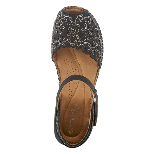 PATRIZIA Spring Step Gennina Wedge Sandals for Womens - Laser Cut Ladies Sandals with Embroidery - Hook and Loop Closure Womens Sandals4