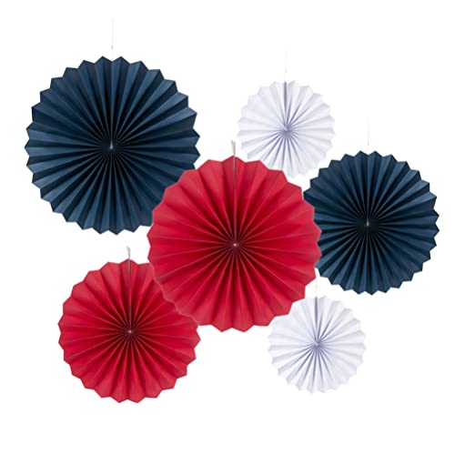 Image of MOWO Red Royal Blue White Paper Fans Hanging Decoration, 6pc | 4th July Independence National Day, Patriotic birthday graduation wedding retirement baby shower new year party decoration