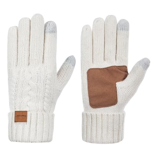 Copcape Winter Gloves Women Cold Weather, Gloves for Women Warm Wool Knit with Thermal Thinsulate Lined, Touchscreen Gloves Anti-Slip, Off White, One size