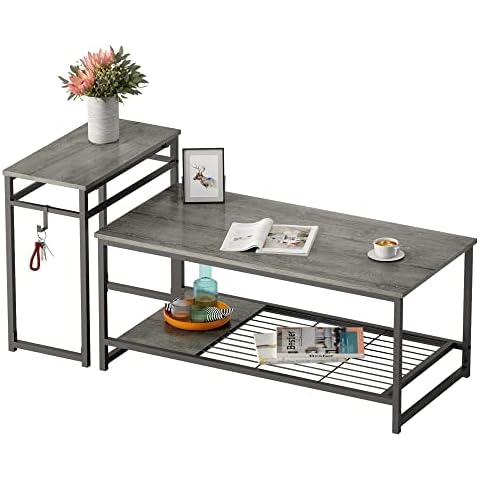 Bestier Coffee Table Set Modern Coffee Table with Adjustable Storage Shelf 123CM Industrial Sofa Side Tables for Living Room Modern Nesting Tables Rustic Brown Cover