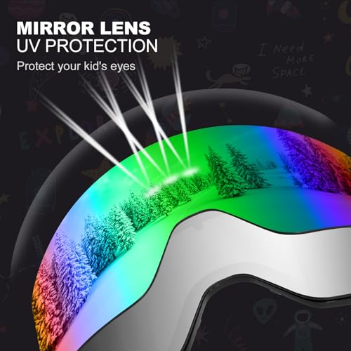 Odoland OTG Ski Goggles for Kid and Youth UV Protection and Anti-Fog Len for Children Double Grey Spherical Lens Snowboard Goggles Perfect for Boys and Girls for Sunny and Cloudy BG - Image 4